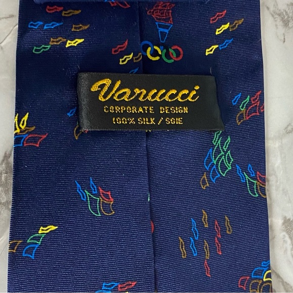 Rare Vintage Varucci 100% Silk Tie Quebec 2002 Olympic Blue Torch Sports Classic - Picture 3 of 6